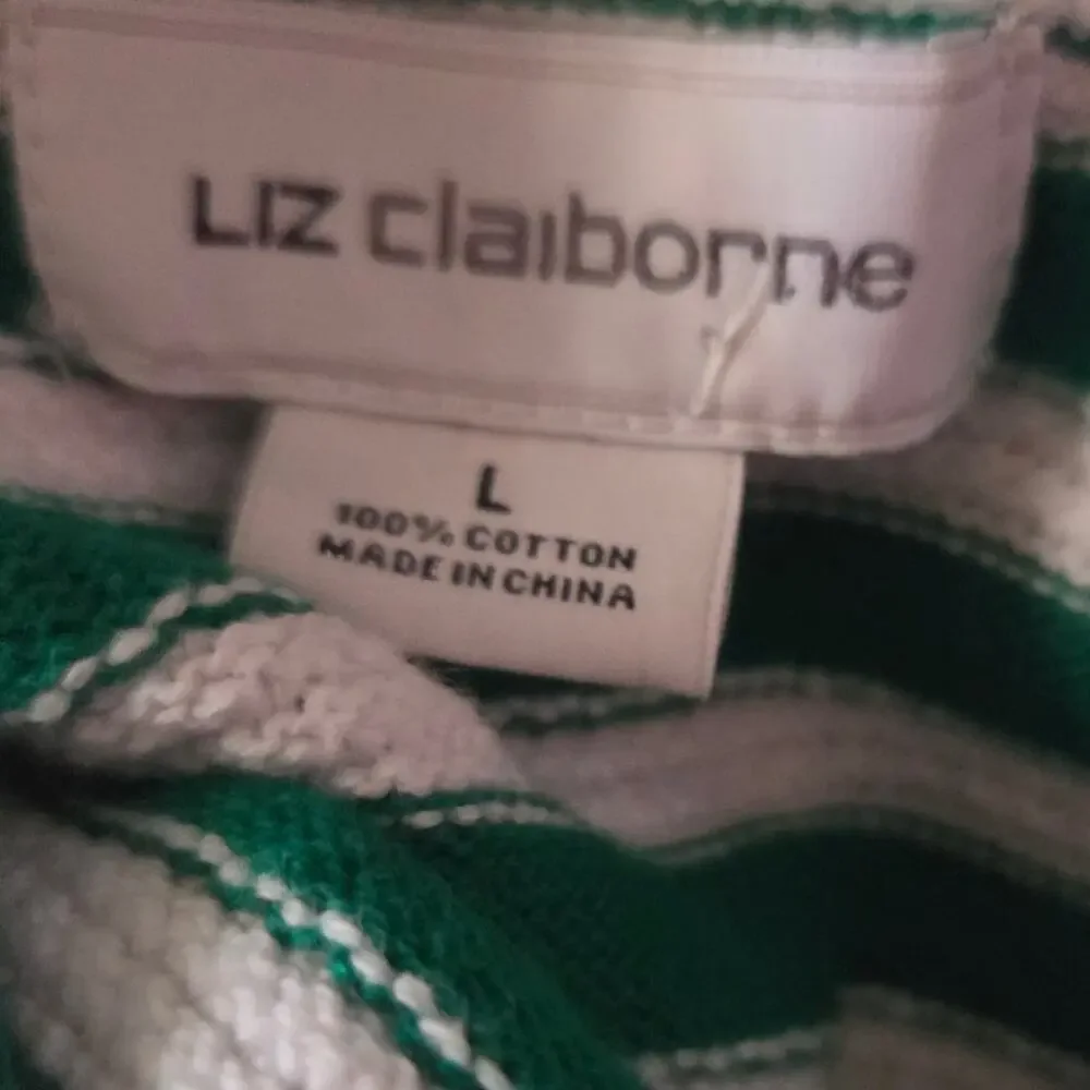 Green and White Striped Cotton Sweater Size Large